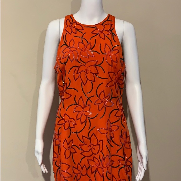 Vintage Silk Carmen Marc Valvo Dress Beaded Orange - Picture 7 of 8